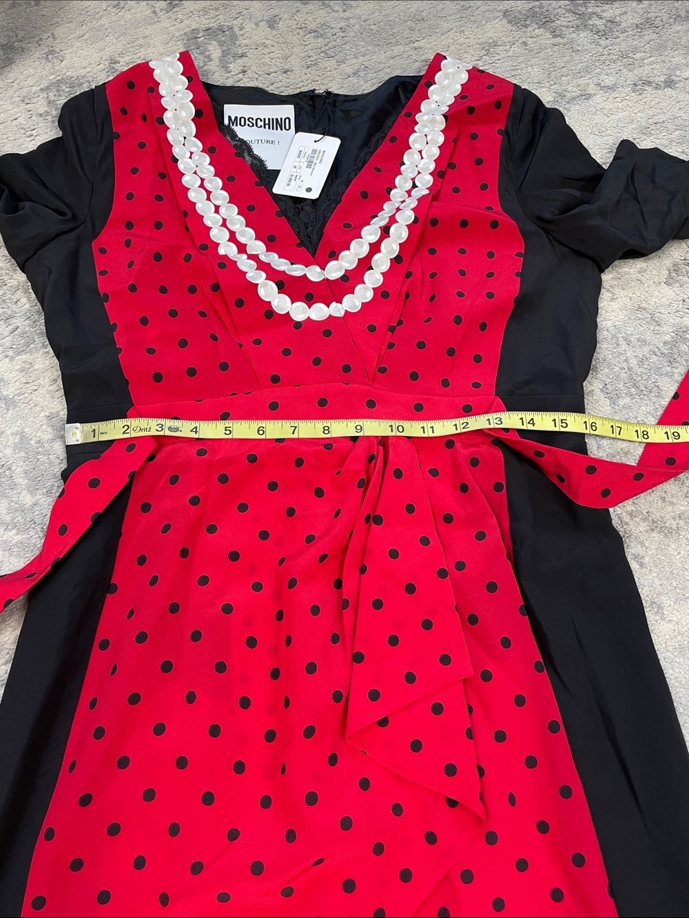 NWT Moschino Couture Polka Dot Retro Pinup Dress Red Black Silk Sz 12 - Picture 12 of 15
